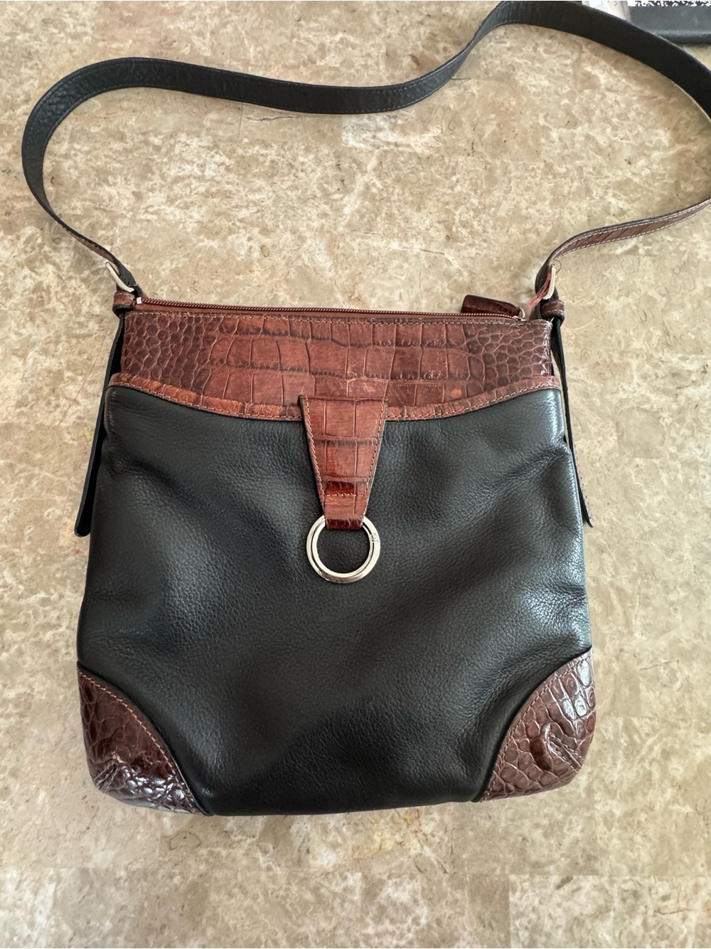 Jack George Two-Tone Black Brown croc embossed Leather Crossbody bag USA Fall